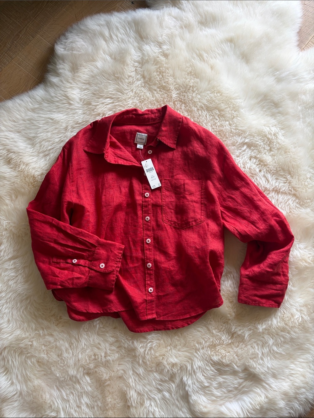 Maeve Red Linen Button-Down Shirt for Women